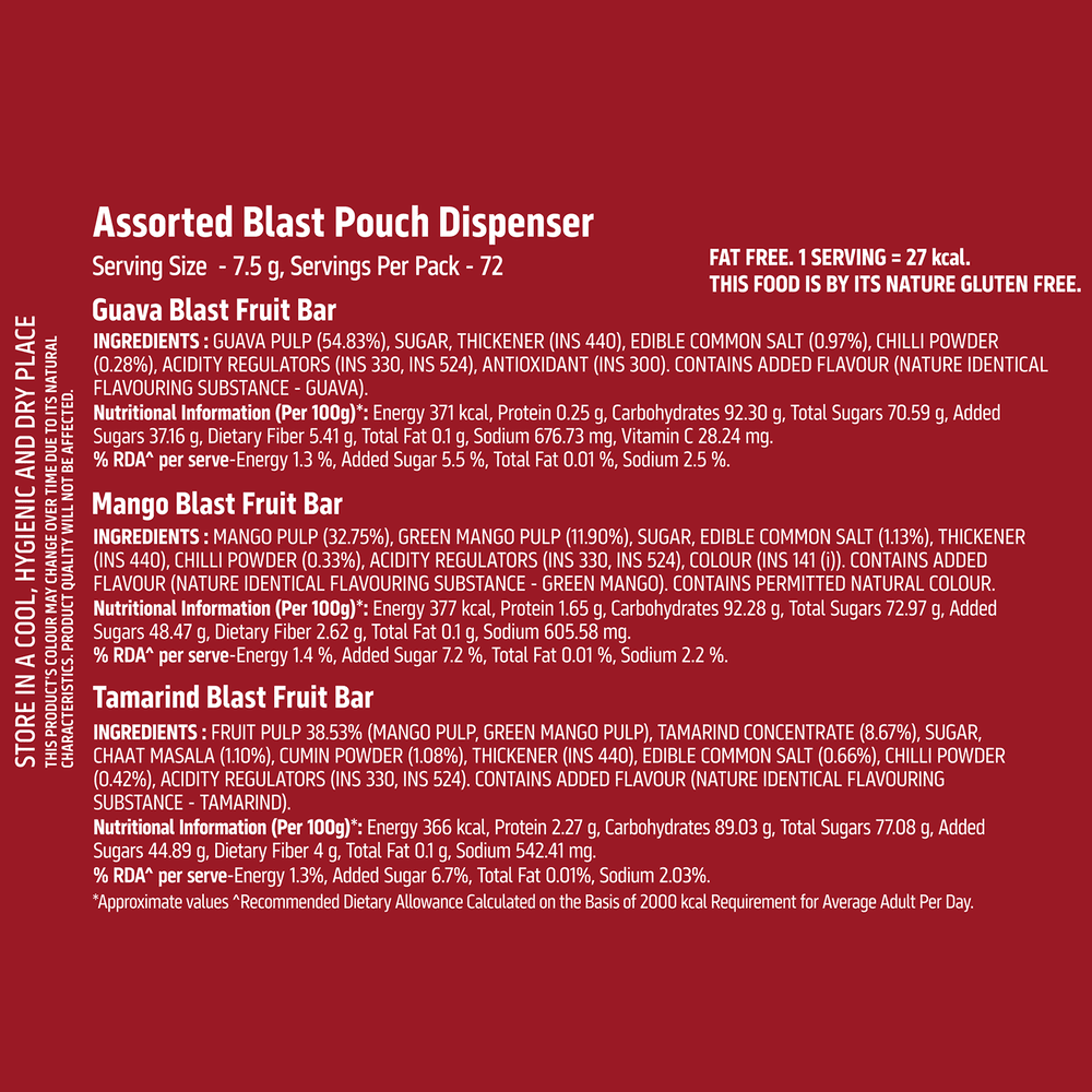 Naturo Assorted Blast Pouch Dispenser 540g (12 Pouches x 6 bars)
