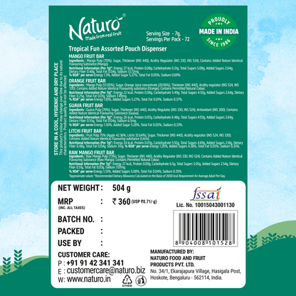 Naturo Tropical Fun Pouch Dispenser 540g (12 Pouches x 6 bars)