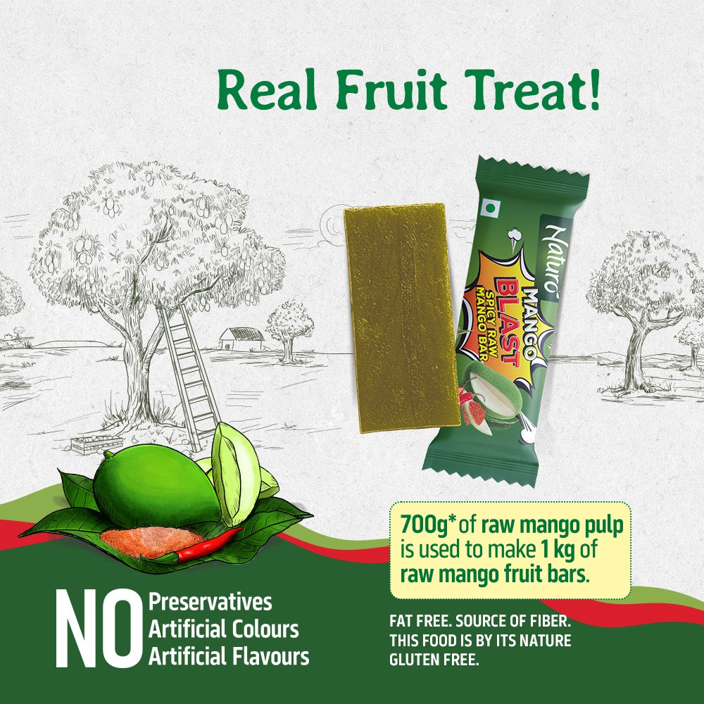 Naturo Fruit Bars - Spicy Raw Mango Bar - 7g x 6 nos - Pack of 12