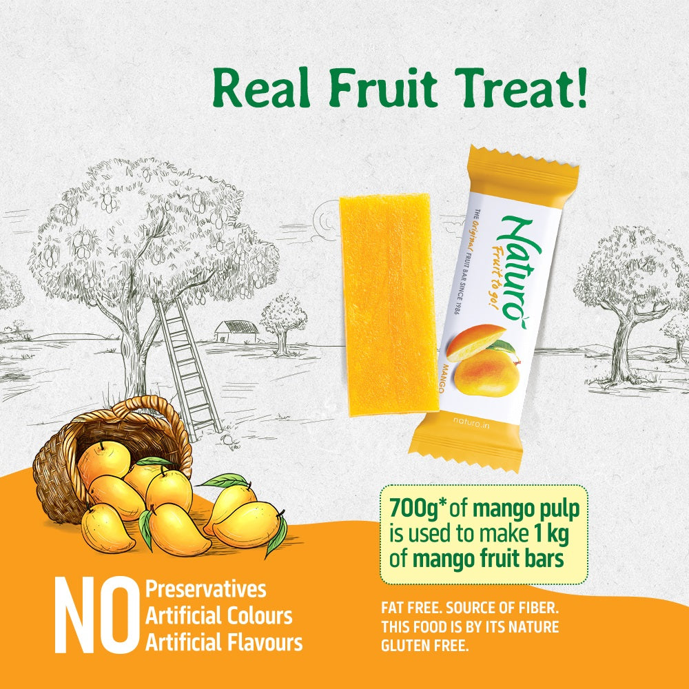 Naturo Fruit Bars - Mango Fruit Bar Pouch 7g x 6 Nos - Pack of 12